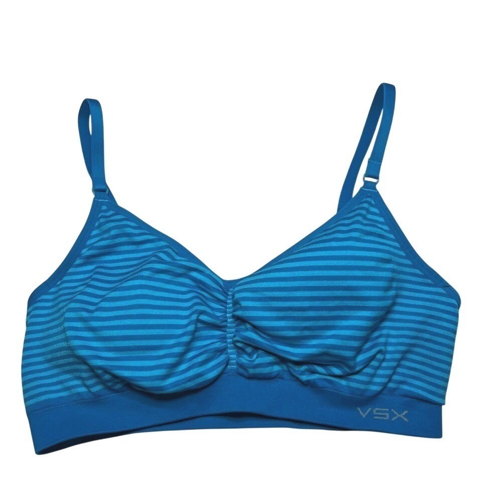 NWT VSX Victoria's Secret Sport Bra Blue Striped Ruched Seamless Wireless Large